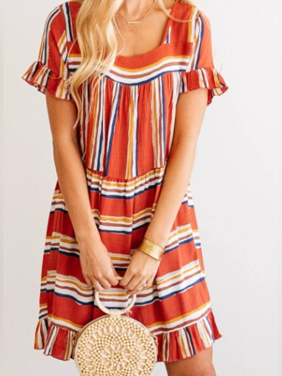 Hailey & Co. Dresses & Skirts - Hailey & Co Rust Stripe Tiered Ruffle Sleeve Midi Dress Women’s Medium NWT